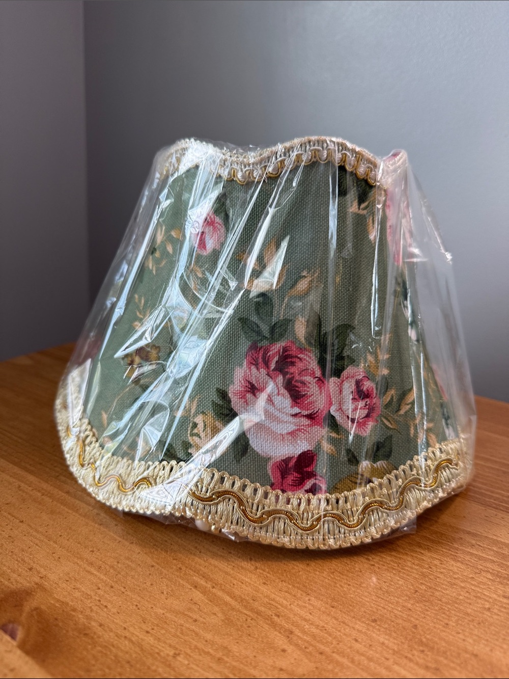 Victorian Floral Green Rose Fabric Lamp Shade with Gold Trim